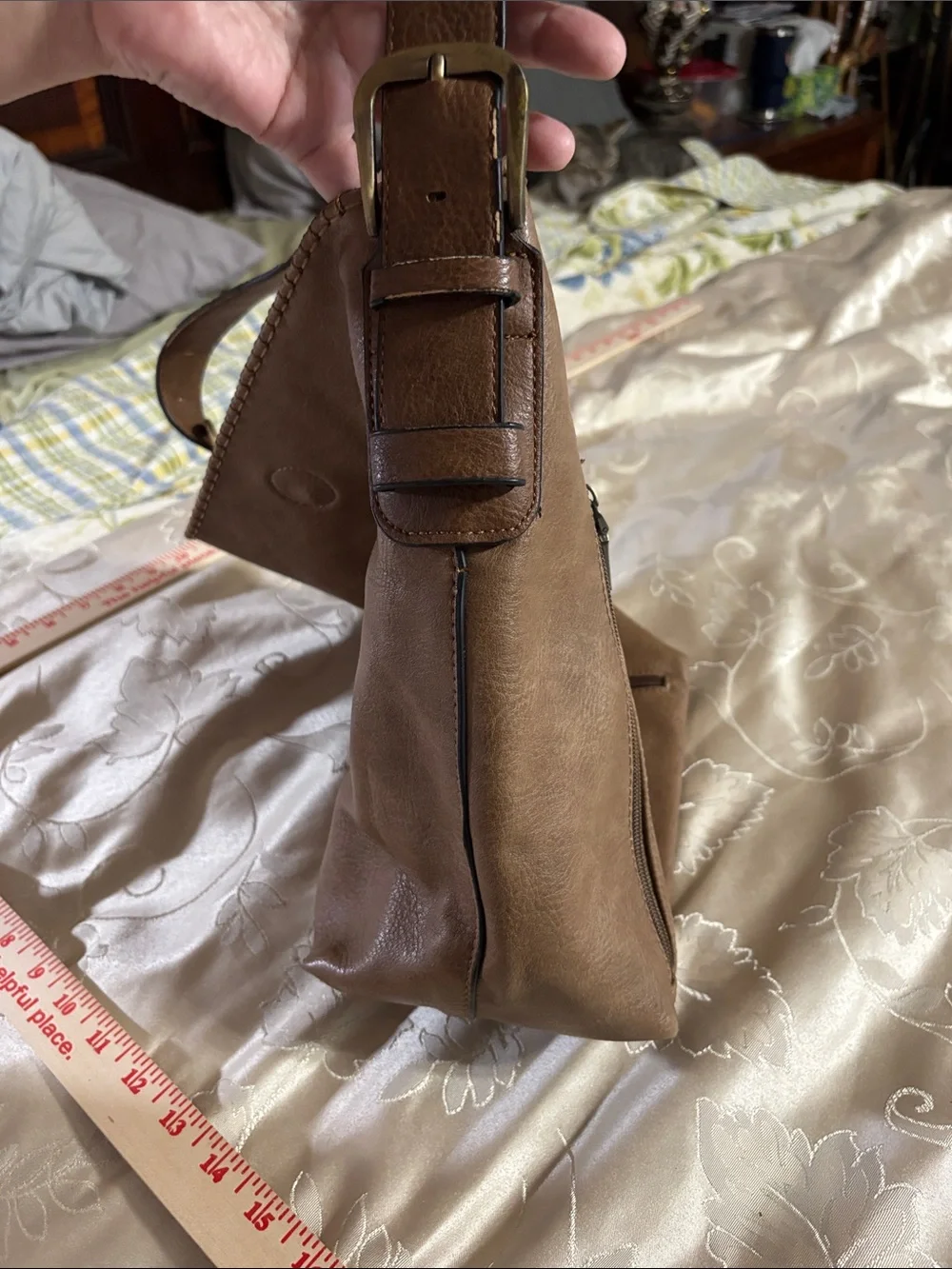Everyday Brown Faux Leather Shoulder Bag with Dual Zip Pockets